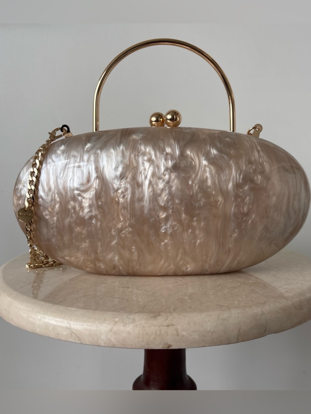Olga Berg ‘Imelda Top Handle’ Milky Marble Bag in Natural